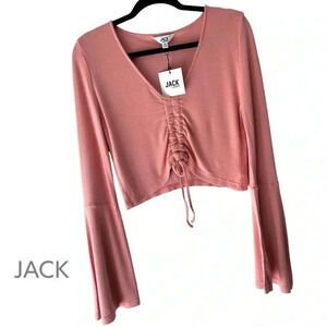 JACK by BB DAKOTA | LEIA CROP TOP LONG BELL SLEEVE ROSETTE PINK | SIZE: MEDIUM